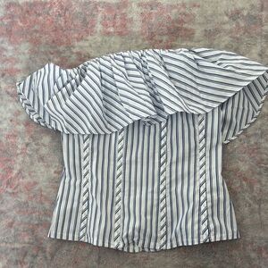 Black and White Ruffled Sleeveless Blouse